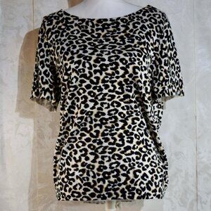 Talbots XL Leopard Print Short Sleeve Sweater Top | Bateau Neck | Cotton Blend